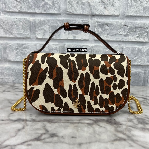 Tory Burch Emerson Printed Top Handle Crossbody In Leopard Print - Picture 2 of 13